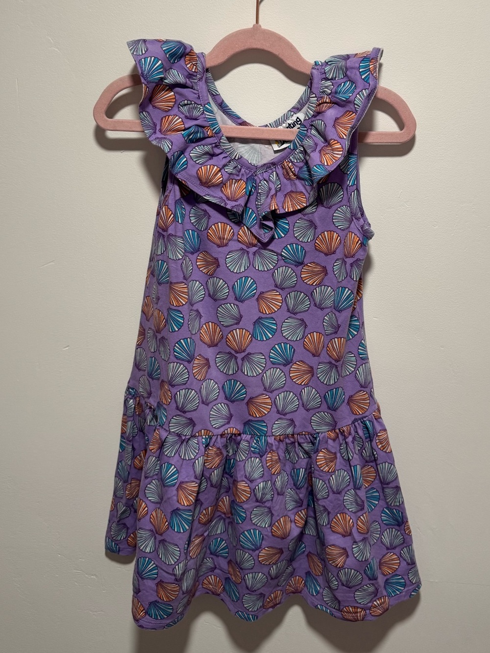 Girls' Purple Shell Print Ruffled Dress - 7 🐚